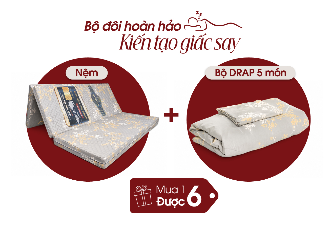 Nệm cặp đôi bông ép  S'BED FIBER KOREA/SEOUL, Vải tencel hoa 