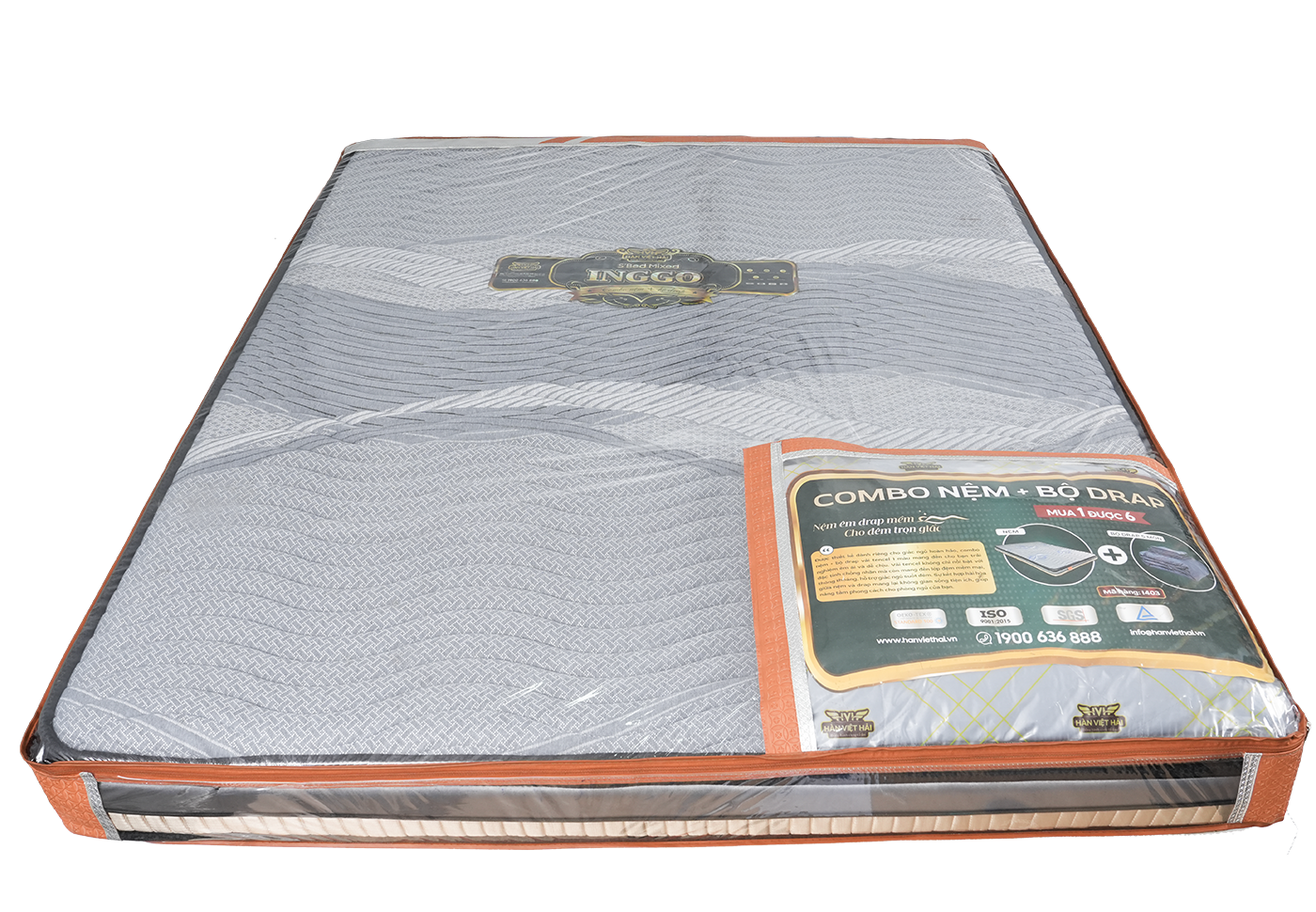 Nệm cặp đôi tổng hợp 3 viền ngáp S’BED MIXED INGGO/TECHWOOD, Vải tencel 1 màu