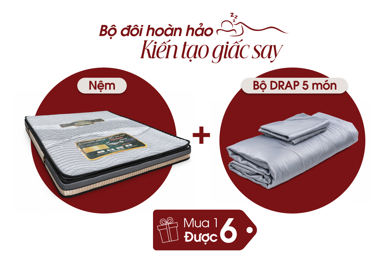 Nệm cặp đôi tổng hợp 3 viền ngáp S’BED MIXED INGGO/TECHWOOD, Vải tencel 1 màu
