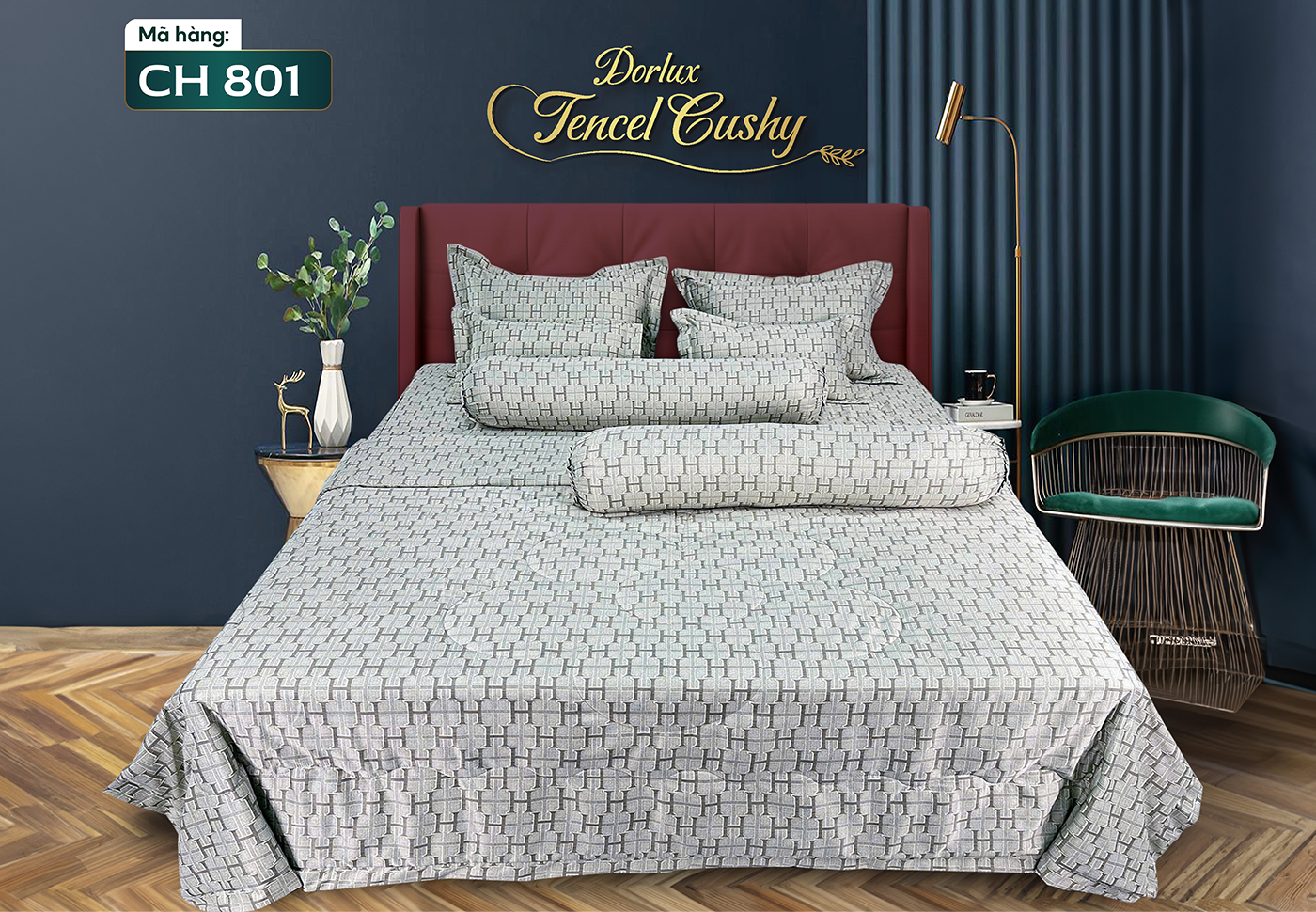 Drap 8 món vải tencel hoa DORLUX TENCEL CUSHY