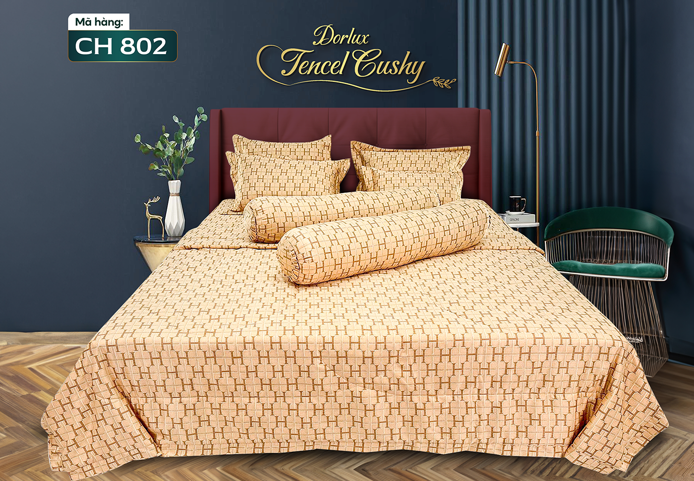 Drap 8 món vải tencel hoa DORLUX TENCEL CUSHY