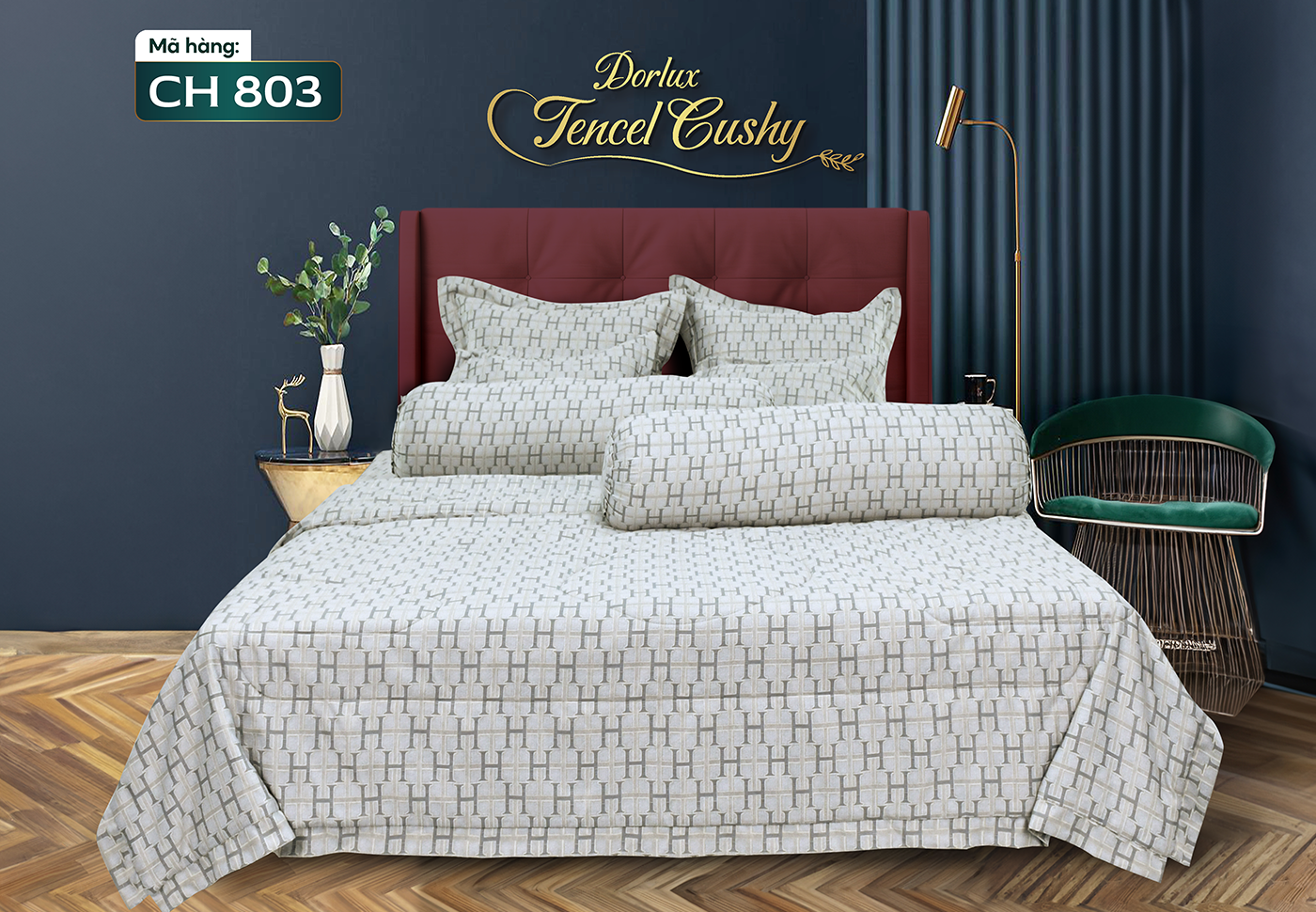 Drap 8 món vải tencel hoa DORLUX TENCEL CUSHY