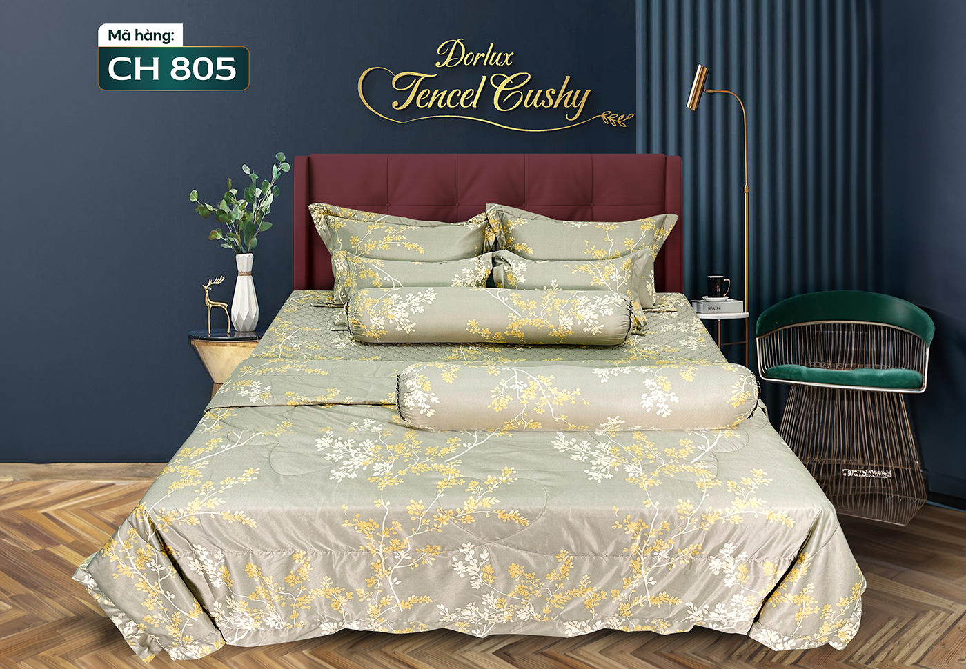 Drap 8 món vải tencel hoa DORLUX TENCEL CUSHY