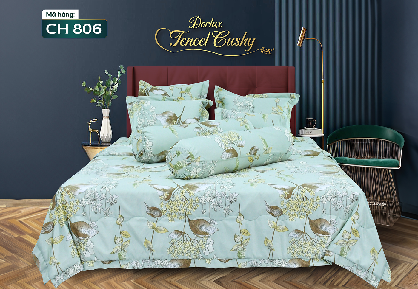 Drap 8 món vải tencel hoa DORLUX TENCEL CUSHY