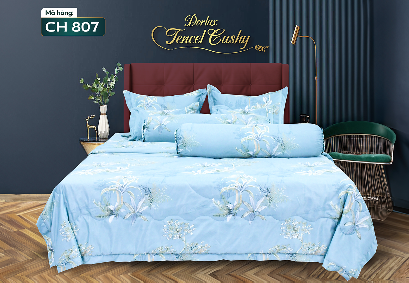 Drap 8 món vải tencel hoa DORLUX TENCEL CUSHY